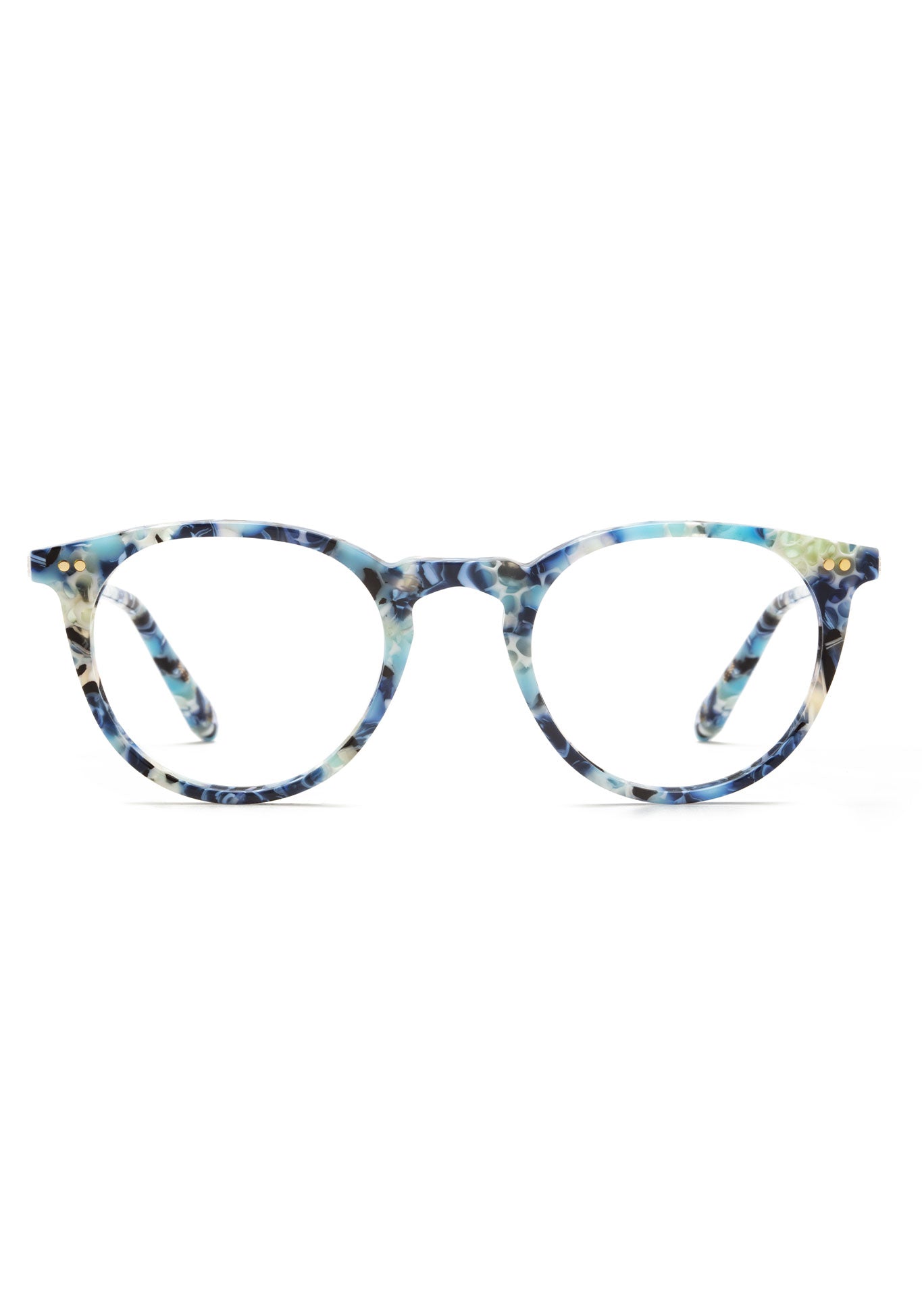 KREWE - Designer Round Eyeglasses - LISBON | Azul Handcrafted, luxury blue patterned acetate eyeglasses. Similar to Oliver Peoples eyeglasses, moscot eyeglasses, warby parker eyeglasses