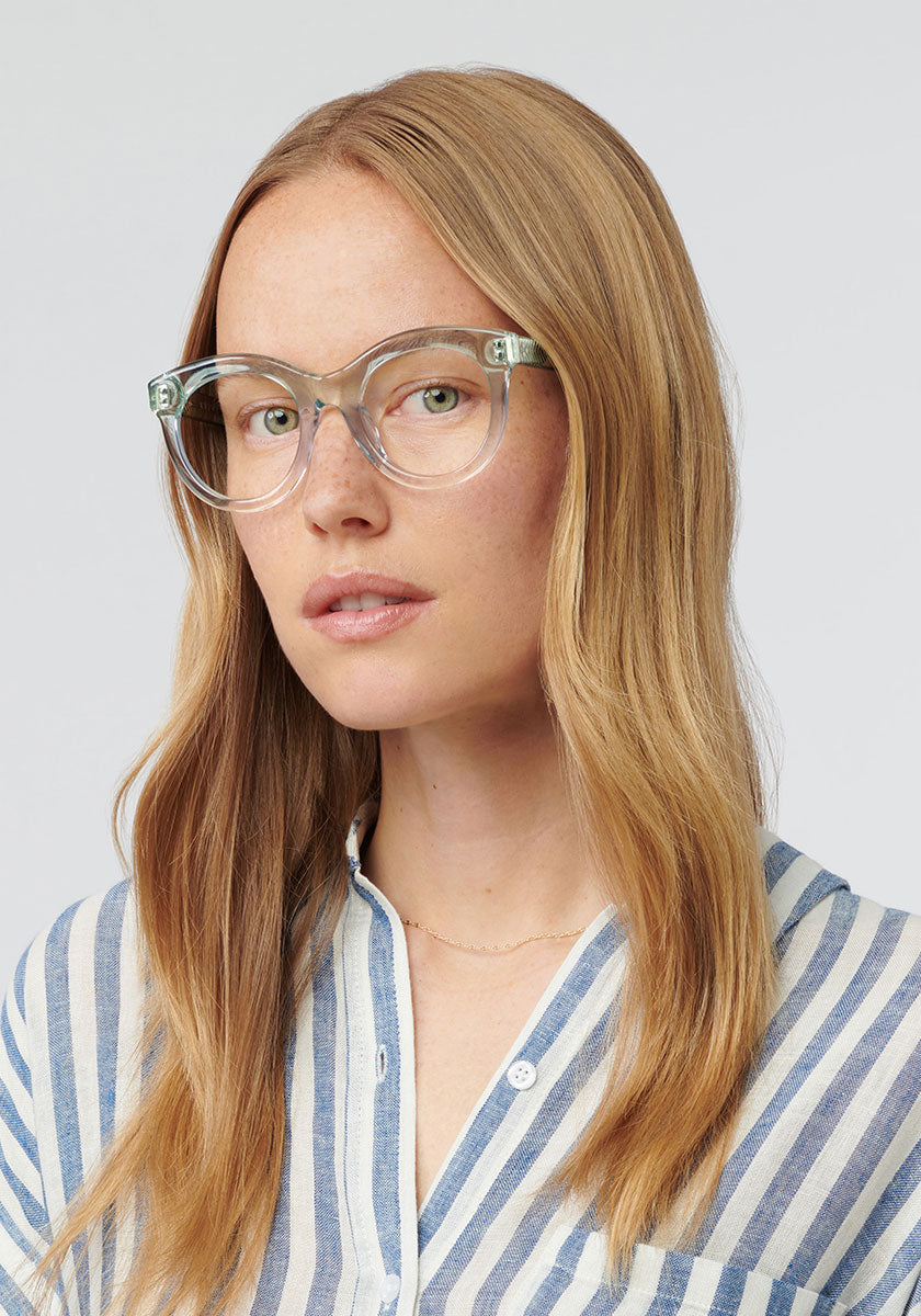 KREWE - MARIE | Lagoon Handcrafted, luxury blue acetate eyeglasses womens model | Model: Annelot