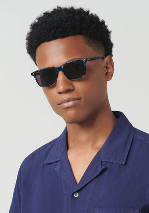 KREWE MATTHEW | Blue Steel Handcrafted, luxury blue acetate sunglasses mens model | Model: Brandon