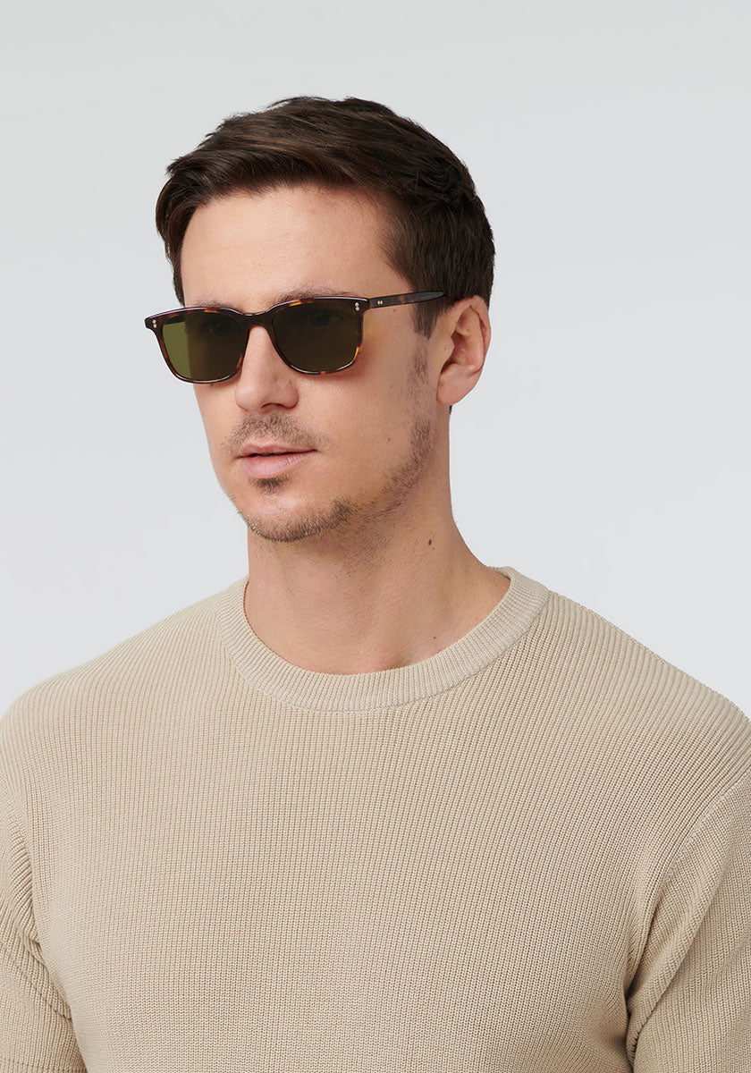 MATTHEW | Rye Polarized Handcrafted, luxury brown tortoise acetate KREWE sunglasses mens model | Model: Tom