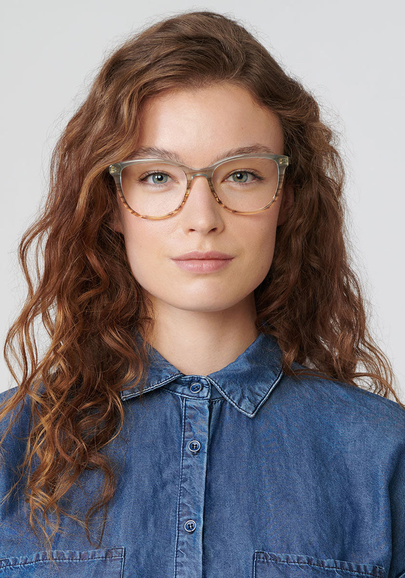 KREWE - MELROSE | Root + Shale Handcrafted, luxury grey and tan acetate eyeglasses womens model | Model: Helouise