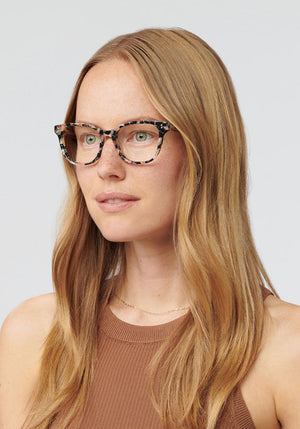 MERRILL | Crema + Buff Handcrafted, Luxury brown and black acetate KREWE eyeglasses womens model | Model: Annelot