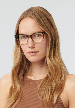 MERRILL | Wasabi Handcrafted, Luxury green and orange acetate KREWE eyeglasses womens model | Model: Annelot