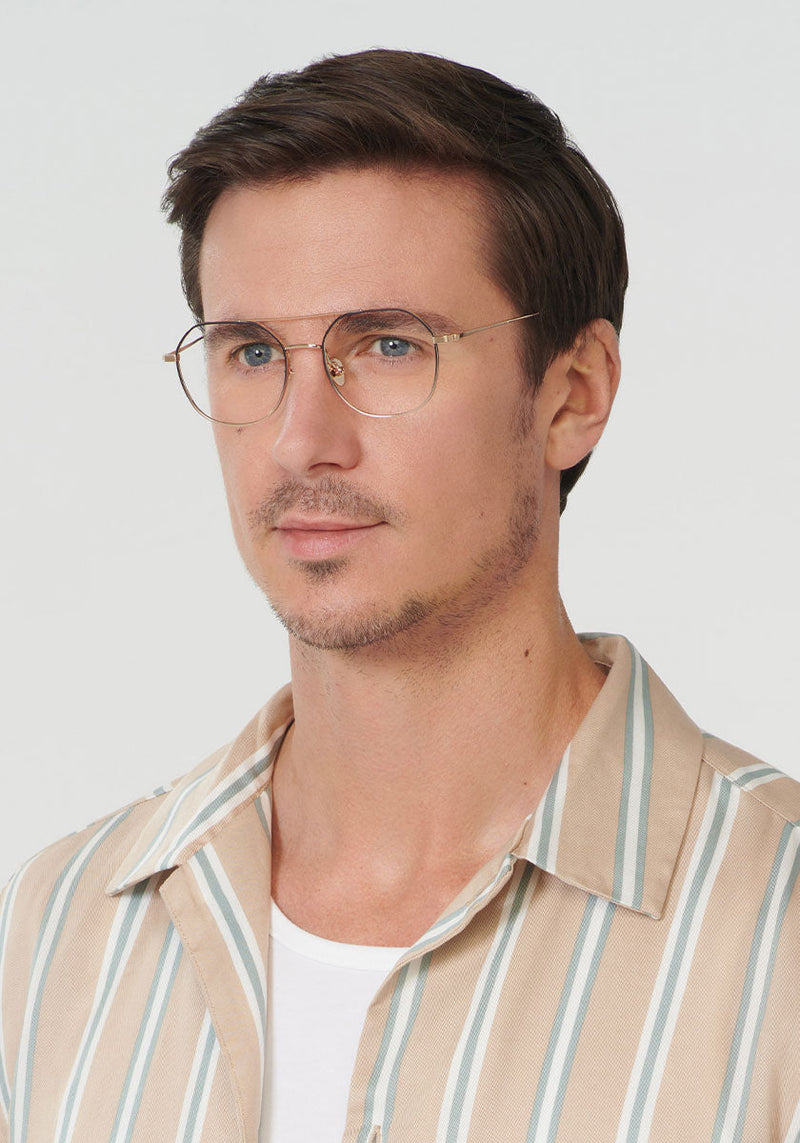 KREWE - MESA | Matte Black Fade + Rose Gold Handcrafted, luxury titanium eyeglasses mens model | Model: Tom