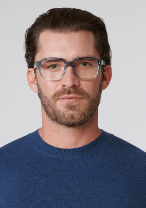 KREWE - NEVILLE | Siren Handcrafted, luxury navy acetate eyeglasses mens model | Model: Zach