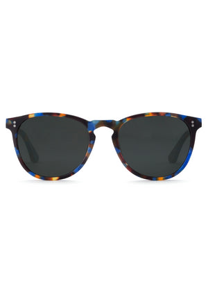 PRESS | Matte Blue Steel Polarized handcrafted, luxury blue tortoise acetate KREWE sunglasses