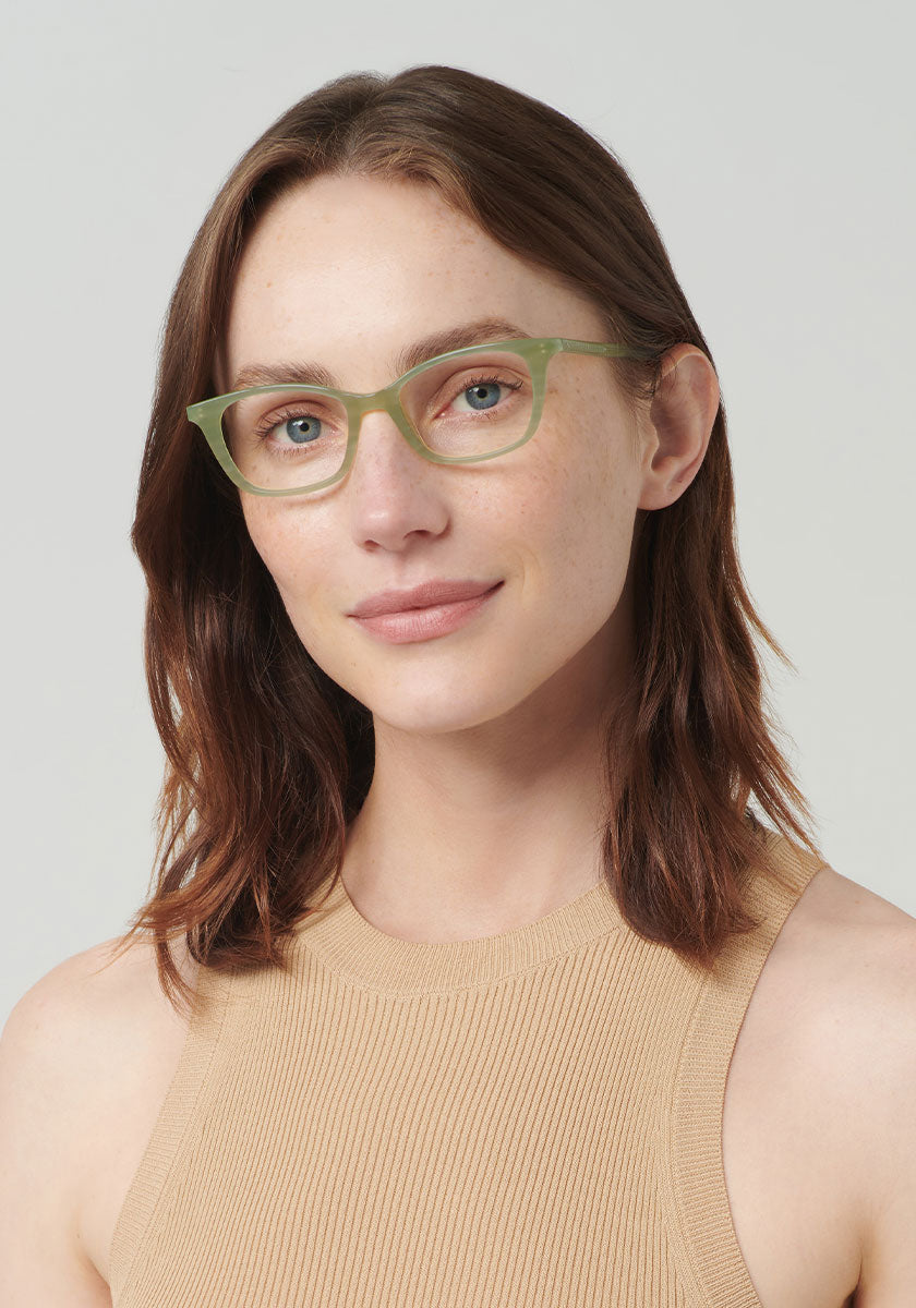 RAMONA | Basil 12K Handcrafted, Luxury green acetate KREWE eyeglasses womens model | Model: Vanessa