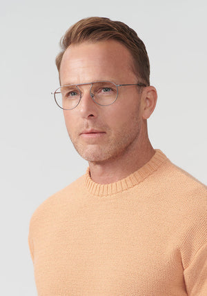 KREWE RAMPART OPTICAL | Matte Raw Titanium + Matcha Handcrafted, Luxury Designer Metal Eyeglasses mens model | Model: Tim