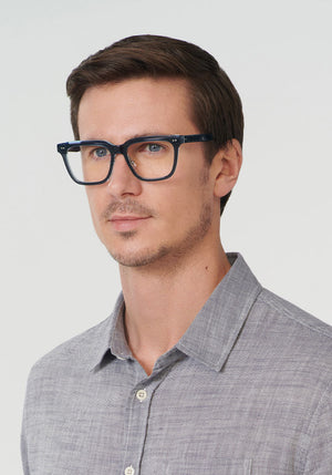 KREWE - REESE | Halo Handcrafted, luxury navy acetate eyeglasses mens model | Model: Tom
