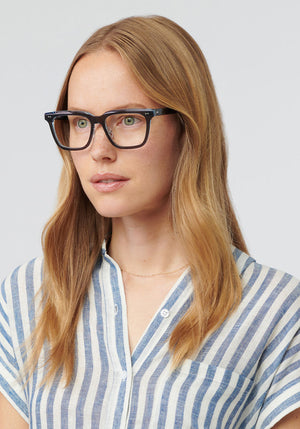 KREWE - REESE | Halo Handcrafted, luxury navy acetate eyeglasses womens model | Model: Annelot
