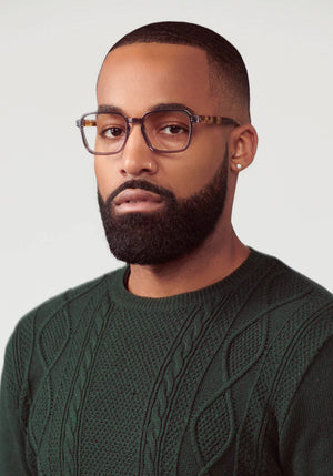 RUFFIN | Ash + Chai Handcrafted, Grey and Tortoise Shell Acetate KREWE Eyeglasses mens model | Model: Toussaint