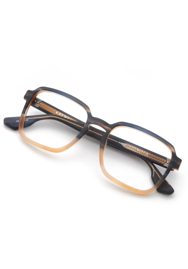 RUFFIN | Matte Comet + Twilight Handcrafted, Navy and Yellow Split Acetate KREWE Eyeglasses