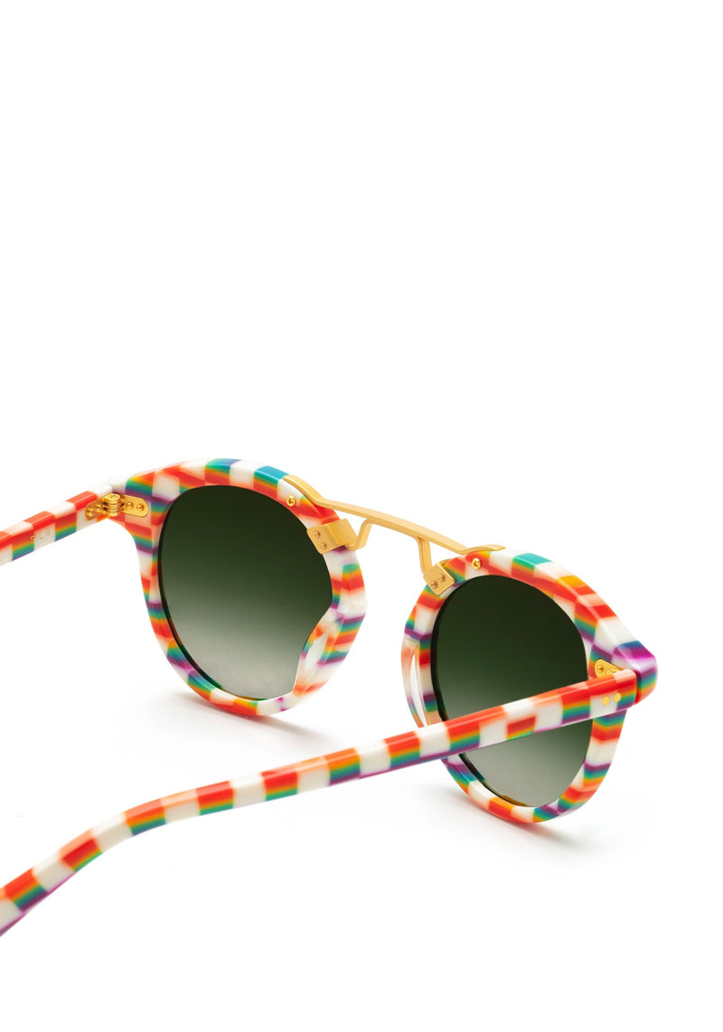 KREWE SUNGLASSES - STL II | Amore 24K handcrafted, luxury rainbow checkered acetate sunglasses. Limited Edition gay pride collection womens model