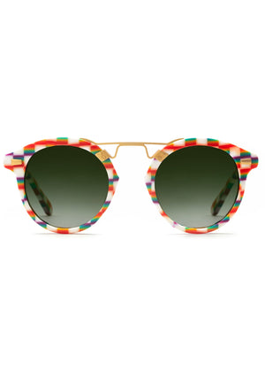 KREWE SUNGLASSES - STL II | Amore 24K handcrafted, luxury rainbow checkered acetate sunglasses. Limited Edition gay pride collection.