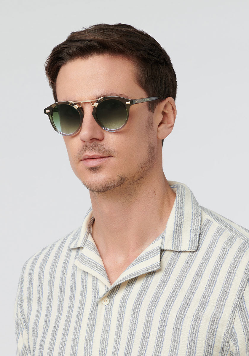 STL II | Matcha 12K Handcrafted, luxury green and blue gradient acetate KREWE sunglasses mens model | Model: Tom