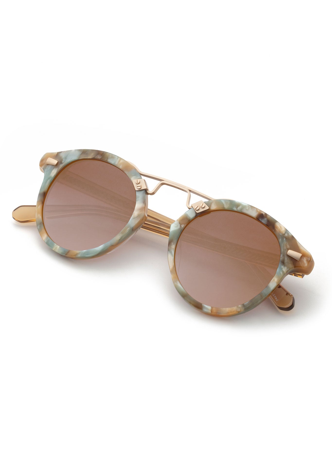STL II | Pearlescent + Sweet Tea 24K Mirrored Hancrafted, luxury light green acetate KREWE sunglasses