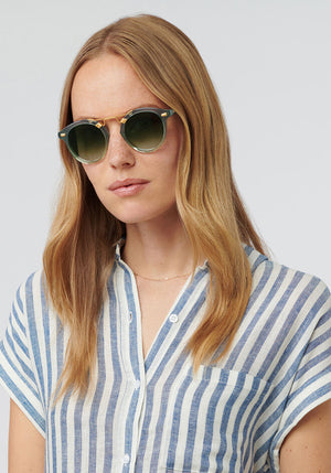 STL II | Tide Handcrafted, luxury blue acetate KREWE sunglasses womens model | Model: Annelot