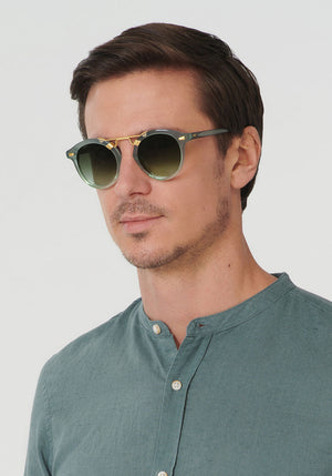 STL II | Tide Handcrafted, luxury blue acetate KREWE sunglasses mens model | Model: Tom