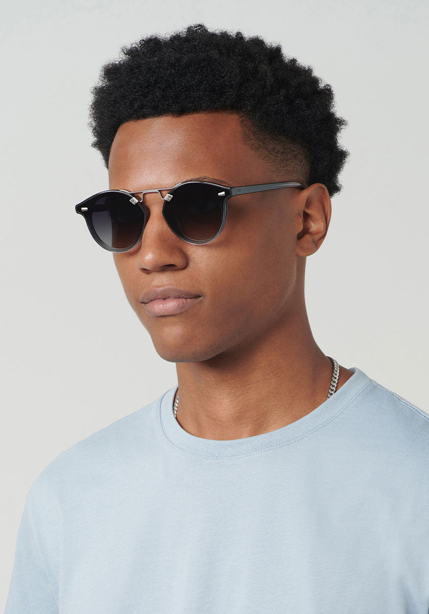 STL NYLON | Vapor Matte Gunmetal Handcrafted, luxury black acetate KREWE sunglasses mens model | Model: Brandon