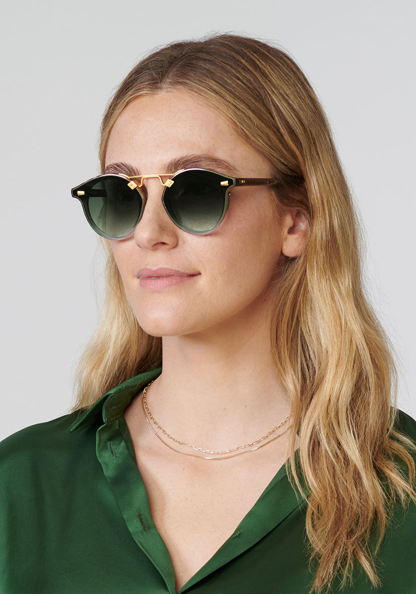 STL NYLON | Matcha 24K Handcrafted, luxury green and blue gradient acetate KREWE sunglasses womens model | Model: Brooke