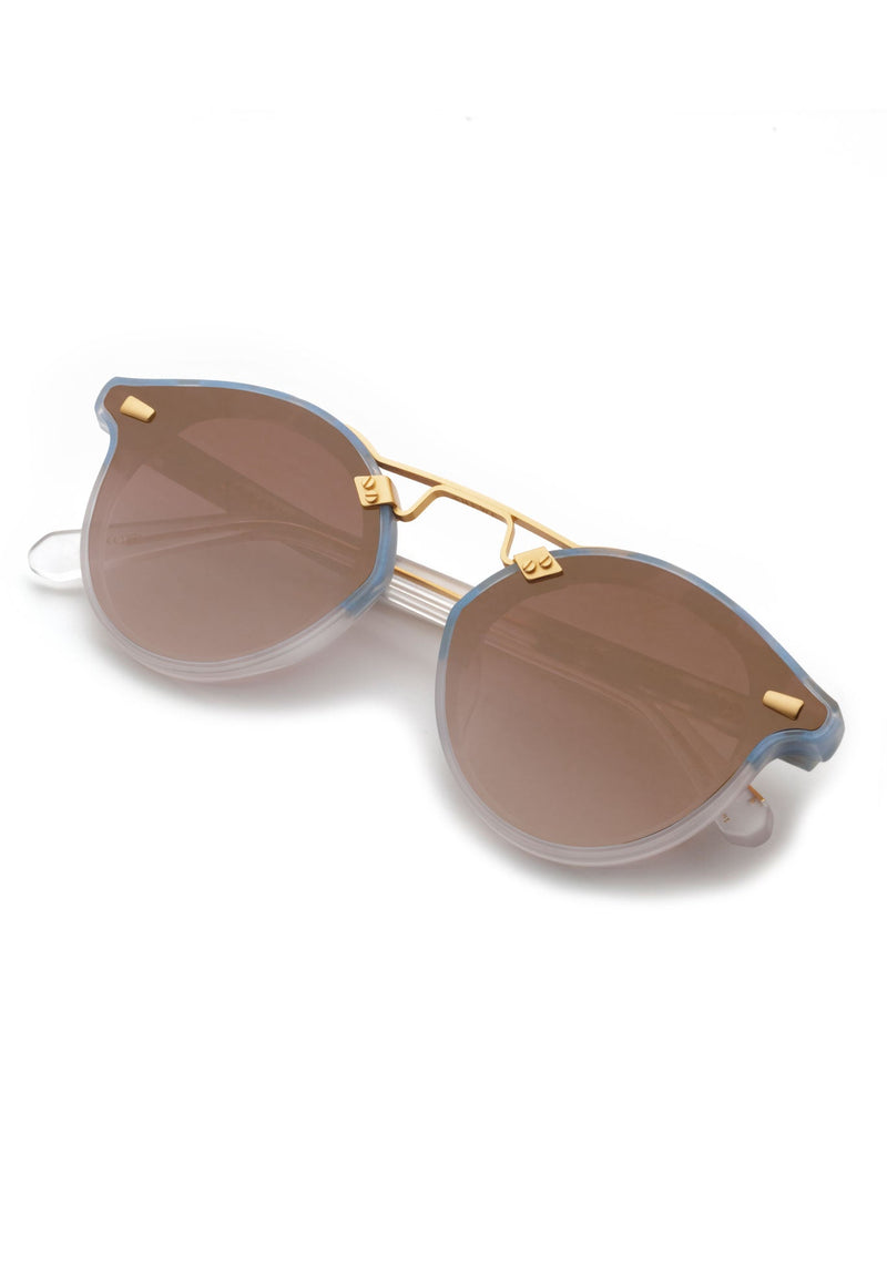 STL NYLON | Matte Opaline to Crystal 24K Mirrored Handcrafted, luxury blue acetate KREWE sunglasses