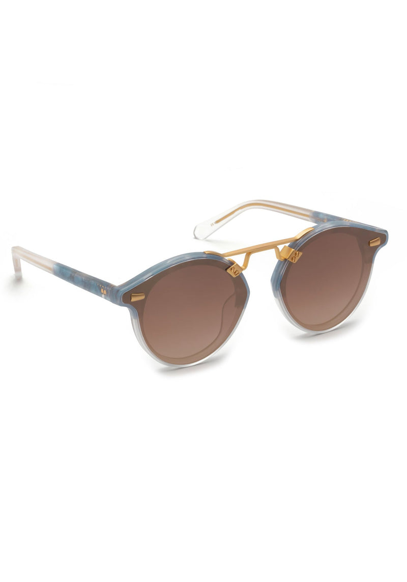 STL NYLON | Matte Opaline to Crystal 24K Mirrored Handcrafted, luxury blue acetate KREWE sunglasses