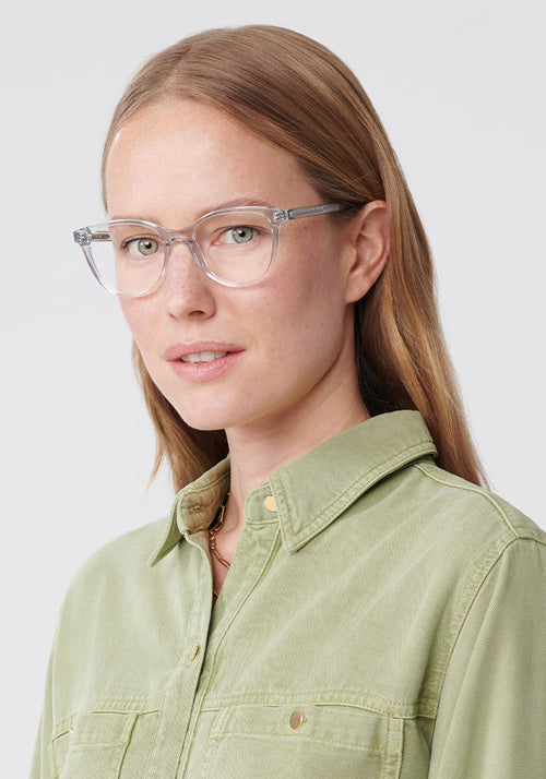 KREWE - SIERRA | Lagoon Handcrafted, luxury blue acetate glasses womens model | Model: Annelot