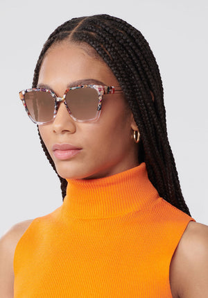 SONIAT | Capri to Crystal 24K Mirrored Handcrafted, luxury colorful acetate KREWE sunglasses womens model | Model: Dido