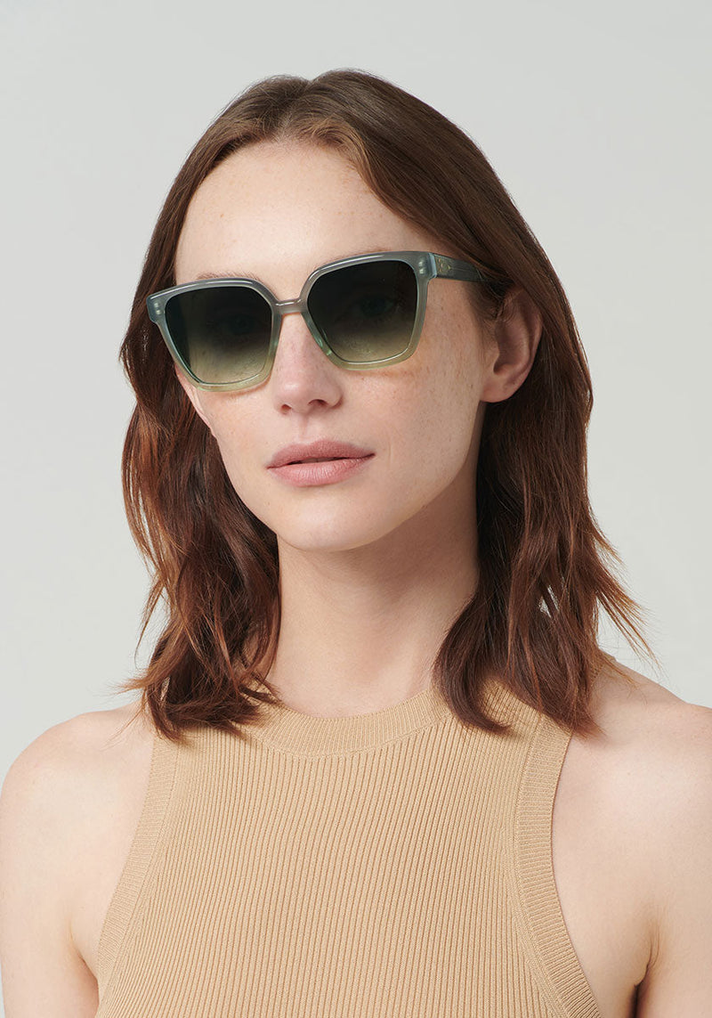SONIAT | Tide Handcrafted, luxury blue acetate KREWE sunglasses womens model | Model: Vanessa