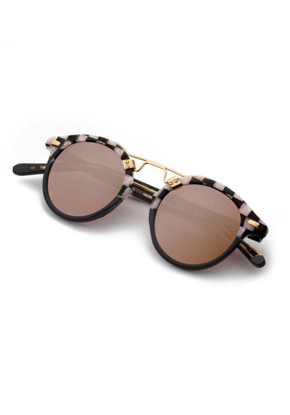 ST. LOUIS MIRRORED | Harlequin to Black 18K Handcrafted, luxury black and pink checkered acetate KREWE sunglasses