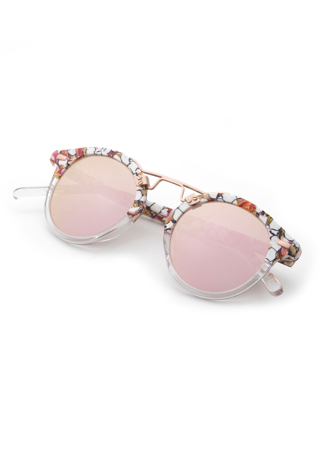 ST. LOUIS MIRRORED | Lotus to Crystal Rose Gold Handcrafted, luxury pink and white acetate KREWE sunglasses