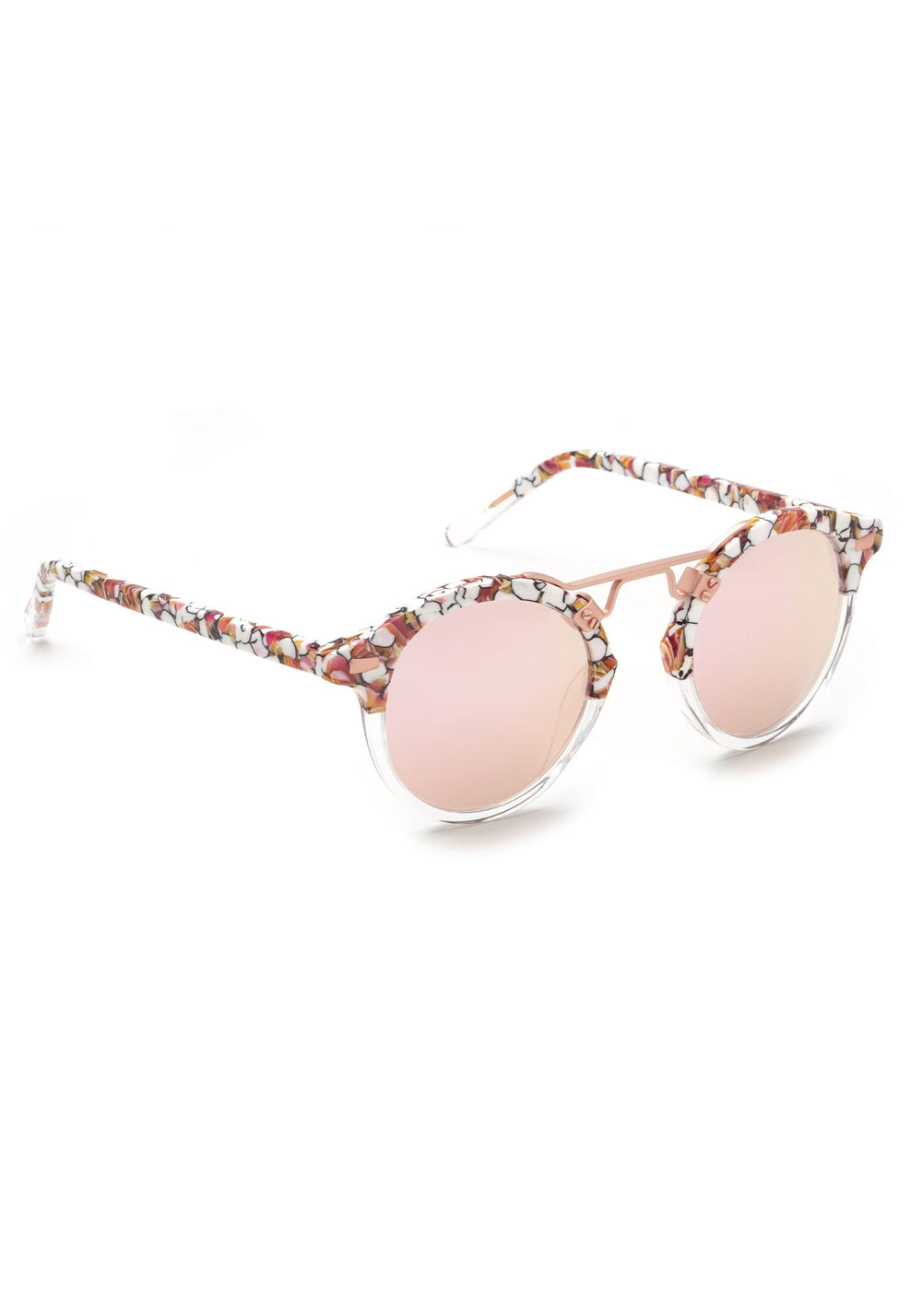 ST. LOUIS MIRRORED | Lotus to Crystal Rose Gold Handcrafted, luxury pink and white acetate KREWE sunglasses