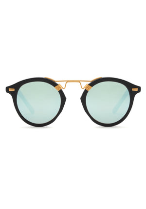 ST. LOUIS MIRRORED | Matte Black to Shadow Mirror Polarized 24K Handcrafted, luxury Matte black acetate KREWE sunglasses