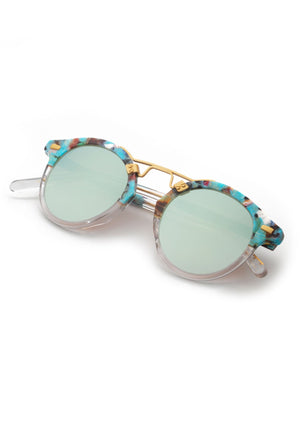 ST. LOUIS MIRRORED | Rio to Crystal 24K Handcrafted, luxury, blue and green acetate KREWE sunglasses