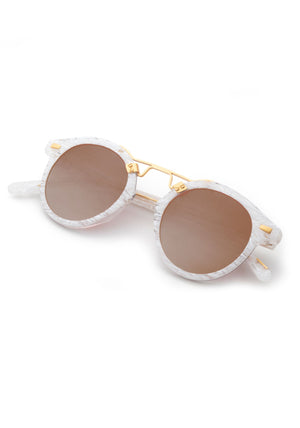 ST. LOUIS MIRRORED | White Linen 24K Handcrafted, luxury, white acetate KREWE sunglasses