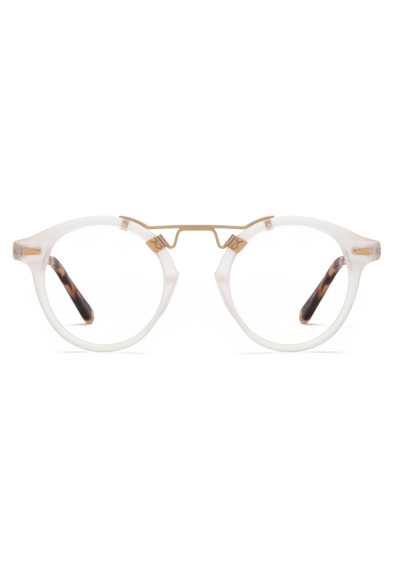 ST. LOUIS OPTICAL | Matte Crystal + Sunday Tortoise 12K Handcrafted, luxury white acetate KREWE glasses