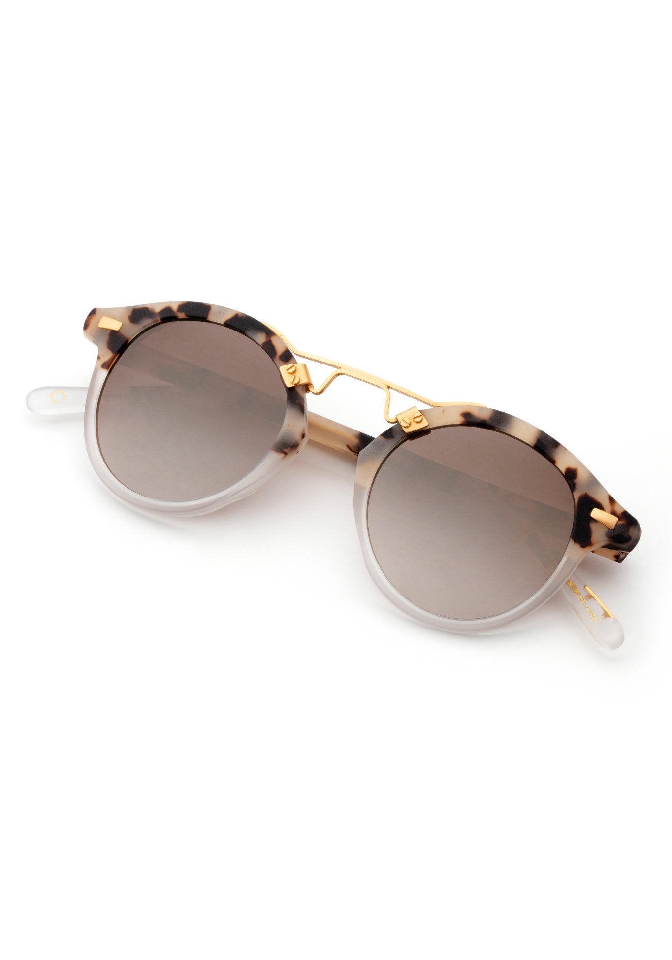 ST. LOUIS MIRRORED | Matte Oyster to Crystal Mirror Polarized  handcrafted, luxury cream tortoise acetate KREWE sunglasses 