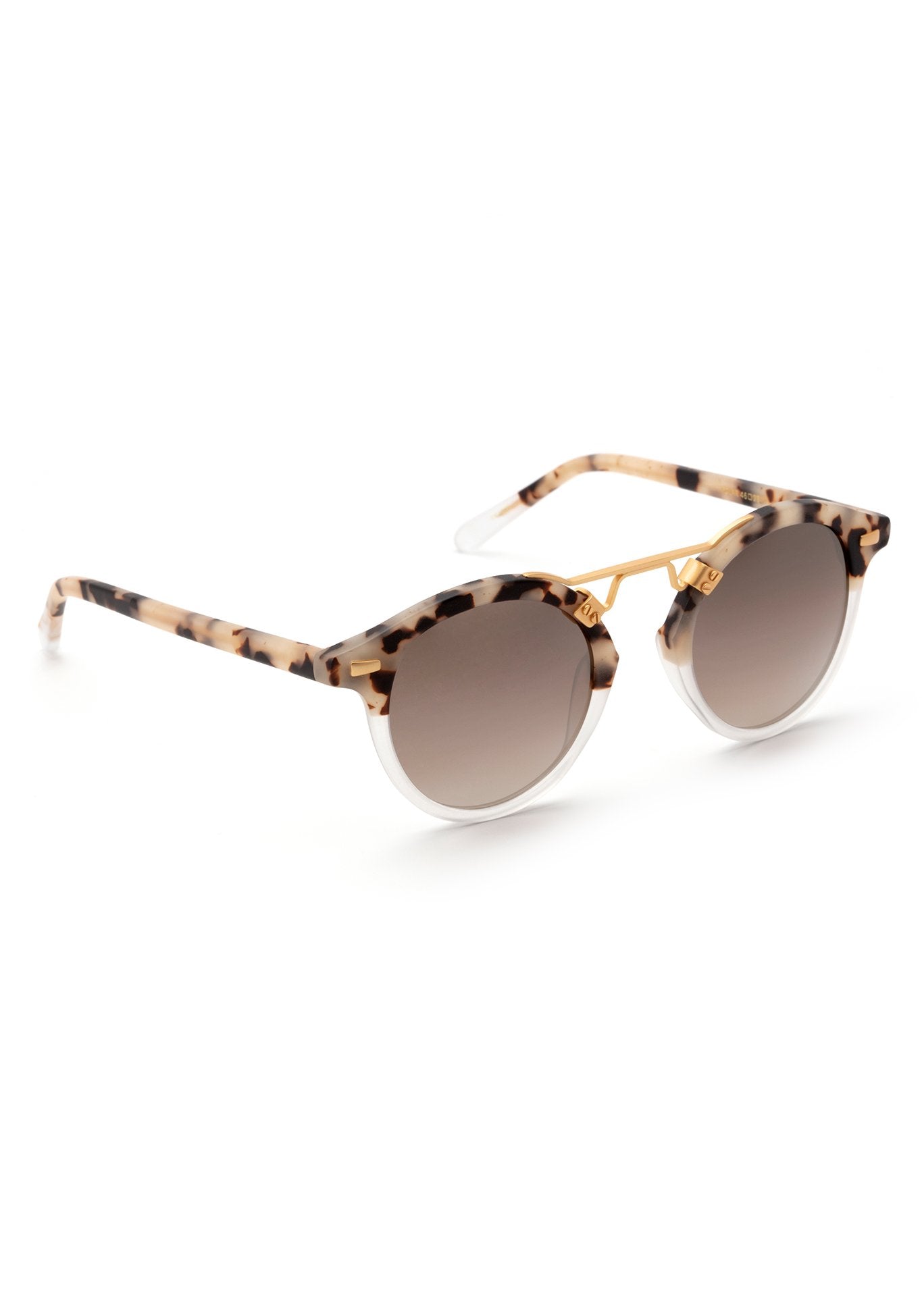 ST. LOUIS MIRRORED | Matte Oyster to Crystal Mirror Polarized  handcrafted, luxury cream tortoise acetate KREWE sunglasses 