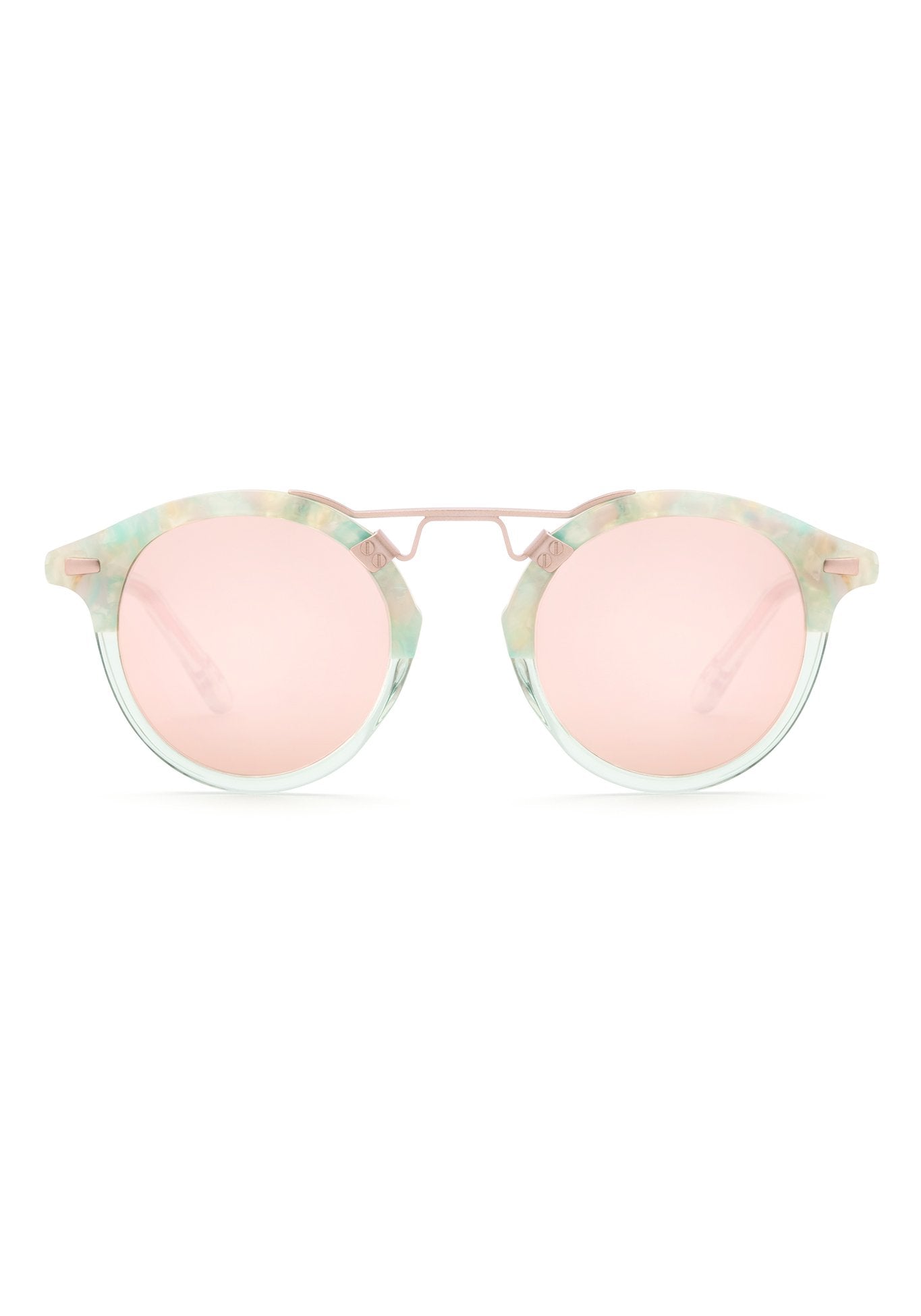 ST. LOUIS MIRRORED | Seaglass to Marine Rose Gold handcrafted luxury pink and green acetate KREWE Sunglasses