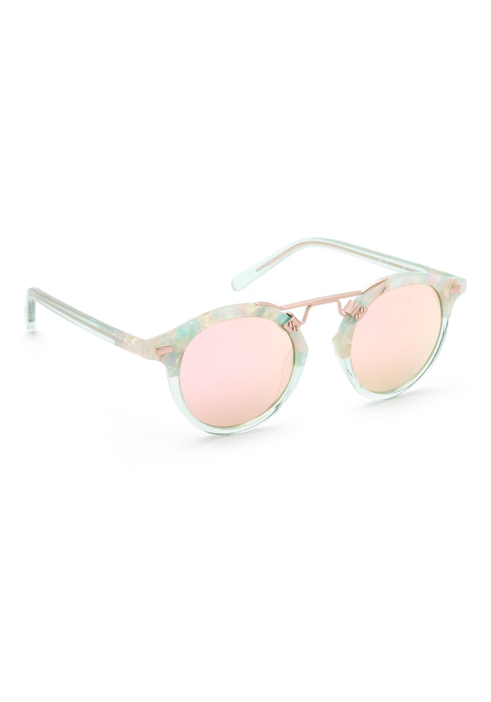 ST. LOUIS MIRRORED | Seaglass to Marine Rose Gold handcrafted luxury pink and green acetate KREWE Sunglasses