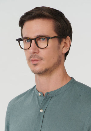 KREWE - STATE | Matte Sazerac Handcrafted, Luxury Brown Acetate Eyeglasses mens model | Model: Tom
