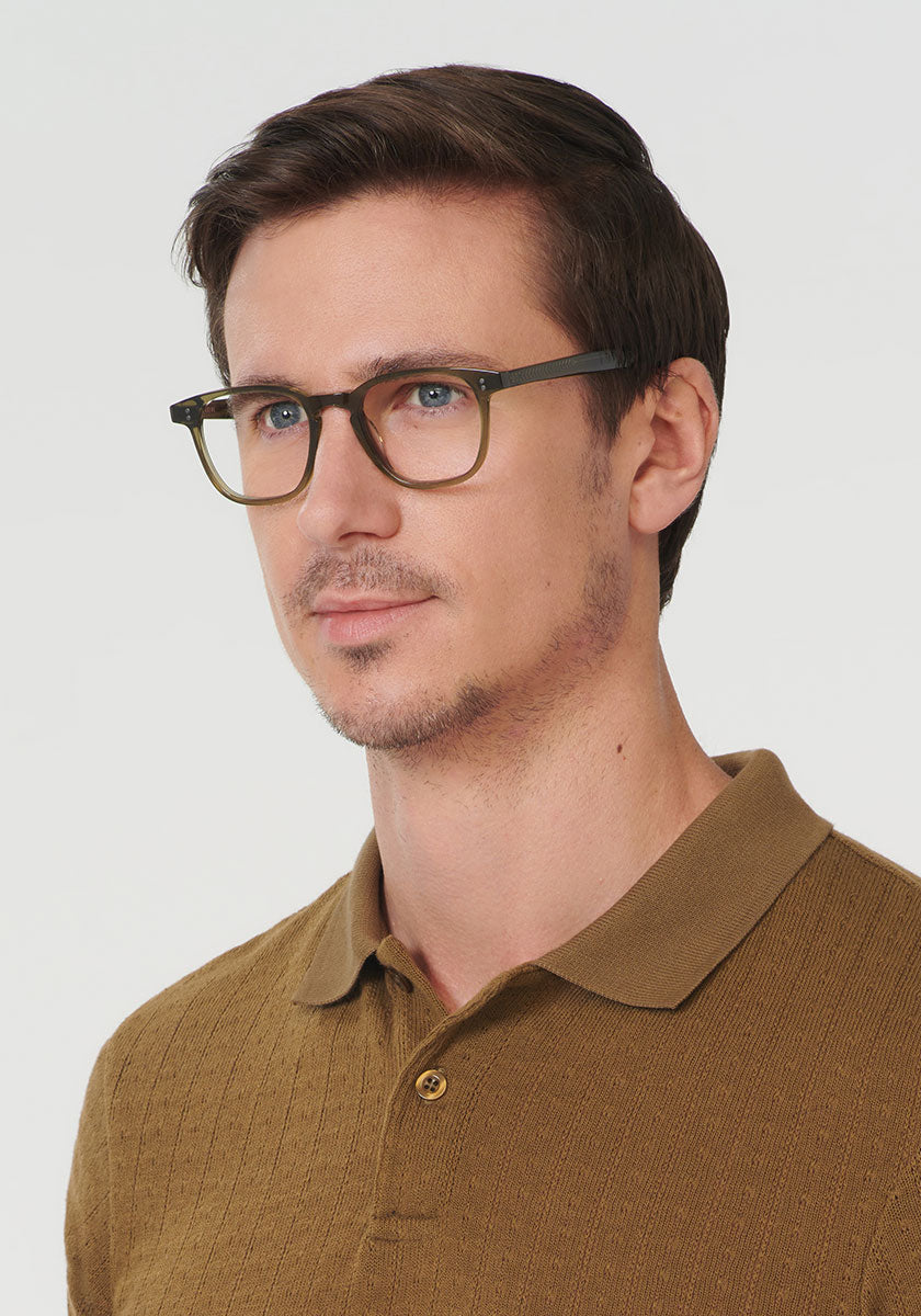 KREWE - STATE | Sage Handcrafted, luxury green acetate eyeglasses mens model | Model: Tom