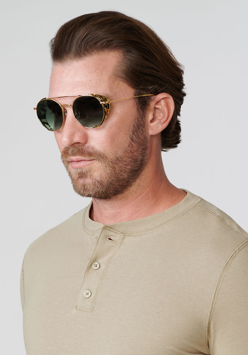 TCHOUP BLINKER | 24K + Zulu Handcrafted, Luxury stainless steel KREWE sunglasses mens model | Model: Zach