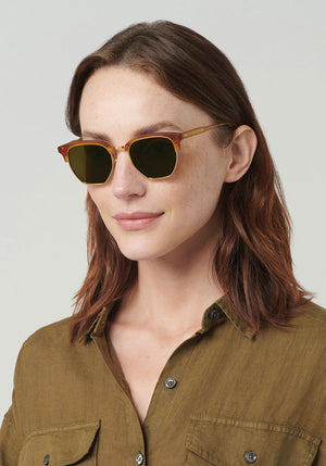 THALIA | Matte Tobacco Polarized 24K Handcrafted, luxury brown acetate KREWE sunglasses womens model | Model: Vanessa