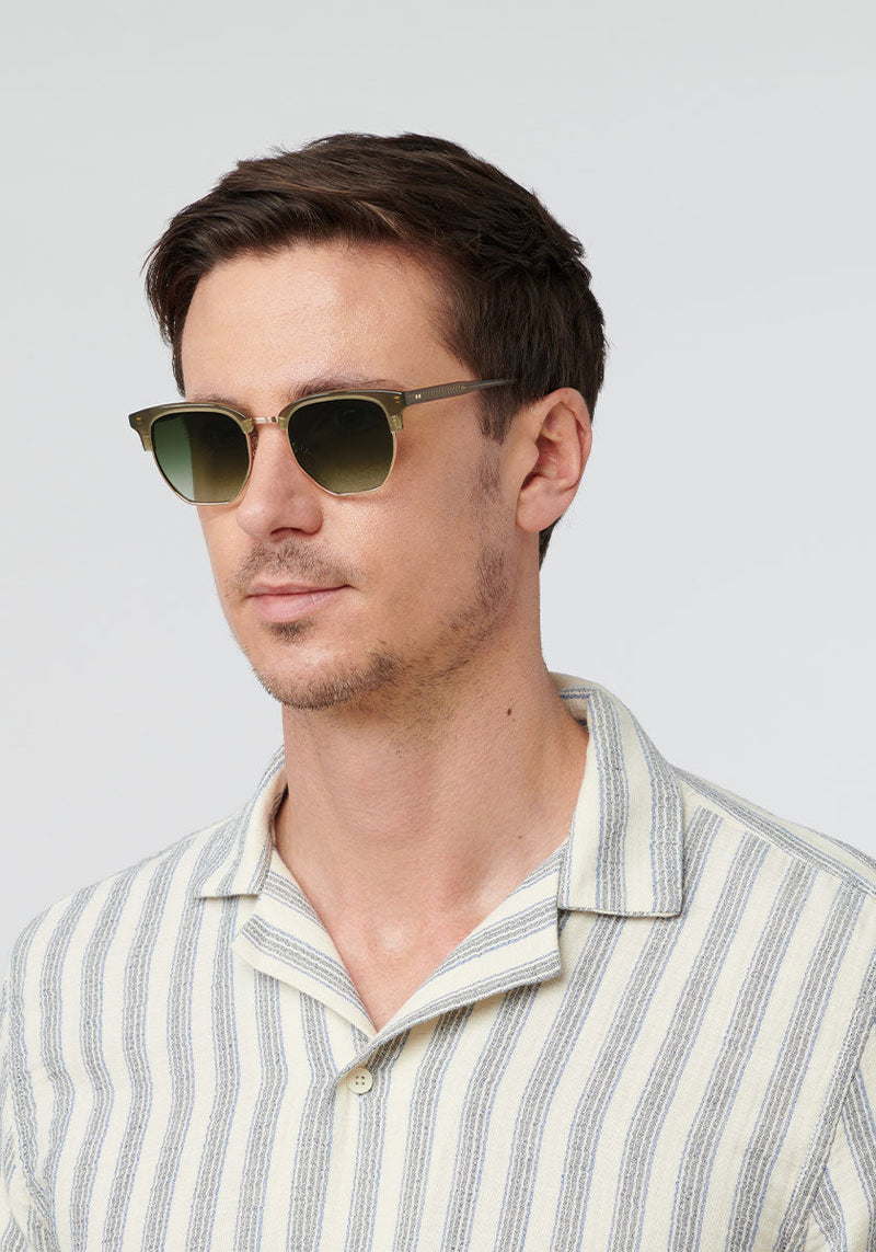 THALIA | Moss 12K Handcrafted, luxury moss acetate KREWE sunglasses mens model | Model: Tom