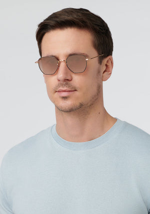 TROY | 24K + Matte Black + Crystal Mirrored Handcrafted, luxury acetate KREWE sunglasses mens model | Model: Tom