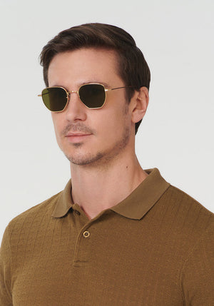 TROY | 18K + Tobacco Polarized Handcrafted, Luxury stainless steel KREWE sunglasses mens model | Model: Tom