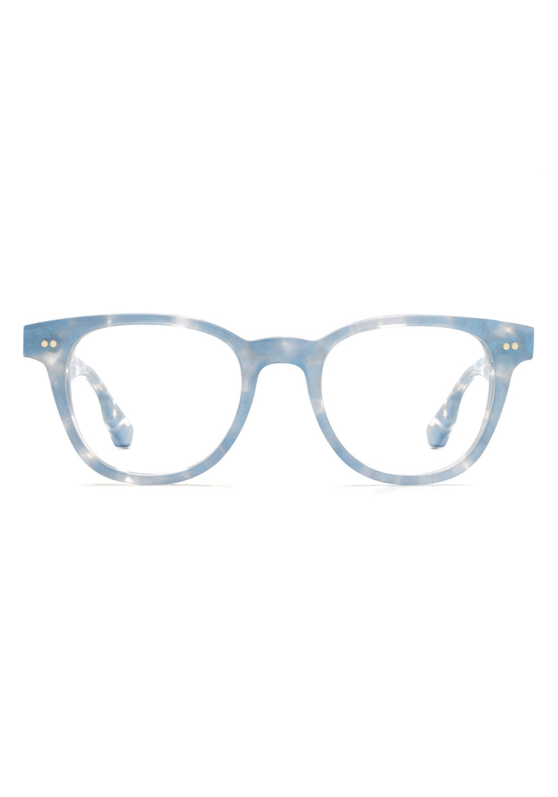 KREWE - Limited Edition Designer Eyeglasses - TUCKER | Opaline Handcrafted, luxury custom blue acetate eyeglasses. Similar to Oliver Peoples eyeglasses, moscot eyeglasses, warby parker eyeglasses