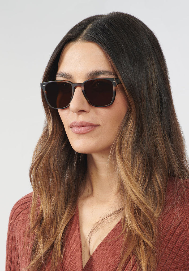 KREWE VINDEL | Matte Hickory Polarized Handcrafted, luxury designer brown acetate classic sunglasses womens model | Model: Olga
