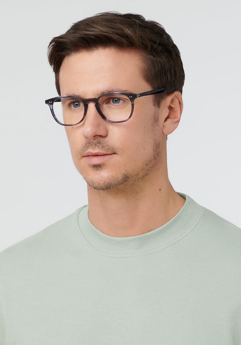 KREWE - WREN | Denim Handcrafted, luxury blue acetate eyeglasses mens model | Model: Tom